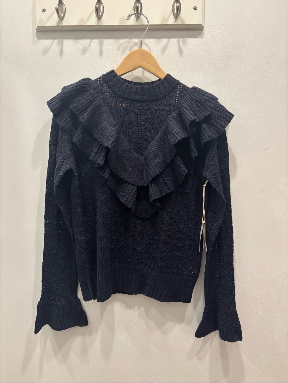 Tularosa Navy Ruffled Crewneck Sweater